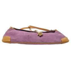 Pre Owned Gucci Purple/Tan Suede and Leather Tiger Charm Shoulder Bag