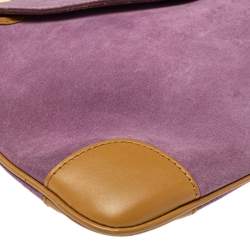 Pre Owned Gucci Purple/Tan Suede and Leather Tiger Charm Shoulder Bag