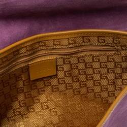 Pre Owned Gucci Purple/Tan Suede and Leather Tiger Charm Shoulder Bag