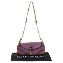 Pre Owned Gucci Purple/Tan Suede and Leather Tiger Charm Shoulder Bag