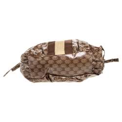 Pre Owned حقيبة غوتشي مخططة ويب كانفاس كريستال جي جي بنية