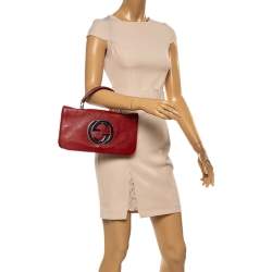 Pre Owned حقيبة كتف غوتشي قلاب بلوندي جلد حمراء سينامون