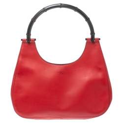 مملوكة مسبقًا Gucci Red Leather Bamboo Handle Hobo