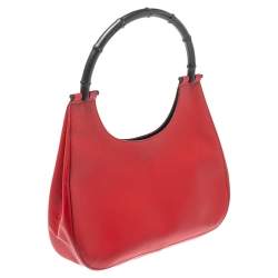 مملوكة مسبقًا Gucci Red Leather Bamboo Handle Hobo