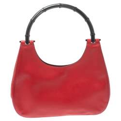 مملوكة مسبقًا Gucci Red Leather Bamboo Handle Hobo