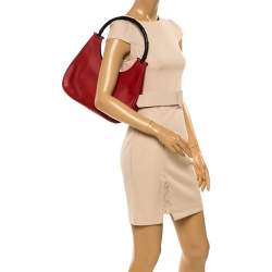 مملوكة مسبقًا Gucci Red Leather Bamboo Handle Hobo