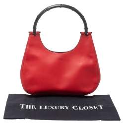 مملوكة مسبقًا Gucci Red Leather Bamboo Handle Hobo