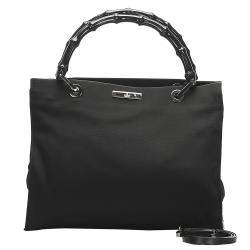 Pre Owned Gucci Black Canvas Bamboo Shoulder Bag