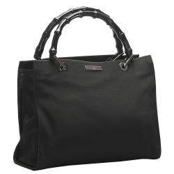 Pre Owned Gucci Black Canvas Bamboo Shoulder Bag