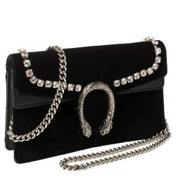 Pre Owned Gucci Black Velvet and Leather Super Mini Dionysus Crossbody Bag