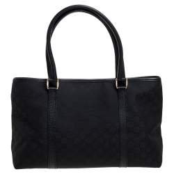 Pre Owned Gucci Black GG Canvas and Leather Shopper Tote