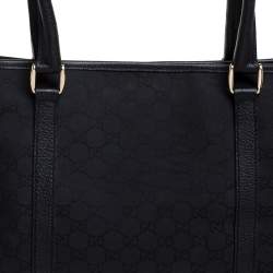 Pre Owned Gucci Black GG Canvas and Leather Shopper Tote
