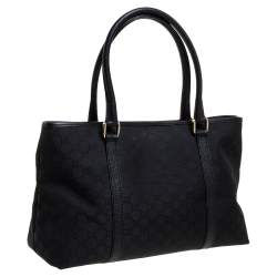 Pre Owned Gucci Black GG Canvas and Leather Shopper Tote