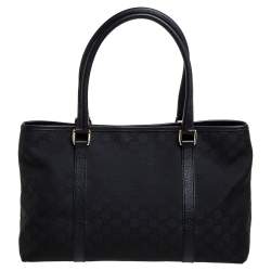 Pre Owned Gucci Black GG Canvas and Leather Shopper Tote