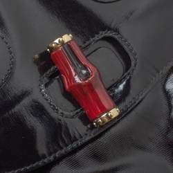 مملوكة مسبقًا Gucci Black Coated Nylon and Patent Leather Dialux Pop Bamboo Top Handle Bag