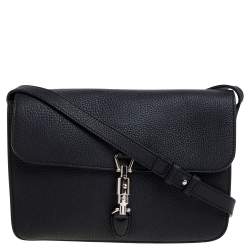 Gucci Black Leather Jackie Soft Flap Shoulder Bag Gucci