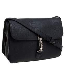 Pre Owned Gucci Black Leather Jackie Soft Flap Shoulder Bag