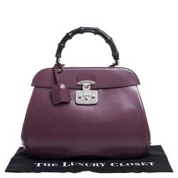Pre Owned Gucci Old Rose Patent Leather Lady Lock Bamboo Large Top Handle Bag