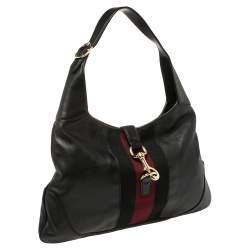 مملوكة مسبقًا حقيبة هوبو غوتشي جاكي أوه ويب جلد سوداء