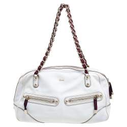 Pre Owned Gucci White Leather Capri Chain Satchel