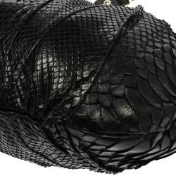 Pre Owned حقيبة هوبو غوتشي مرصعة بلهام صغيرة جلد ثعبان سوداء 