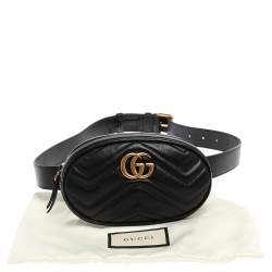 مملوكة مسبقًا Gucci Black Matelassé Leather GG Marmont Belt Bag