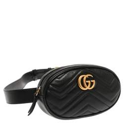 مملوكة مسبقًا Gucci Black Matelassé Leather GG Marmont Belt Bag
