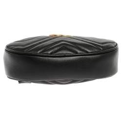 مملوكة مسبقًا Gucci Black Matelassé Leather GG Marmont Belt Bag