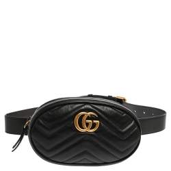 مملوكة مسبقًا Gucci Black Matelassé Leather GG Marmont Belt Bag