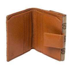 Gucci Beige GG Canvas And Leather French Flap Studded Wallet
