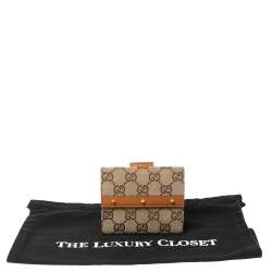 Gucci Beige GG Canvas And Leather French Flap Studded Wallet