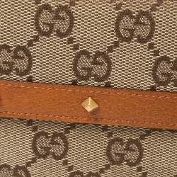 Gucci Beige GG Canvas And Leather French Flap Studded Wallet