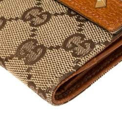 Gucci Beige GG Canvas And Leather French Flap Studded Wallet