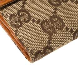 Gucci Beige GG Canvas And Leather French Flap Studded Wallet