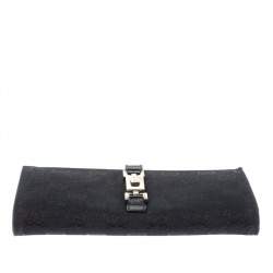 Pre Owned محفظة كونتينينتال غوتشي جاكي جلد وكانفاس جي جي سوداء