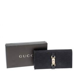 Pre Owned محفظة كونتينينتال غوتشي جاكي جلد وكانفاس جي جي سوداء