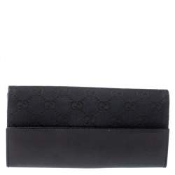 Pre Owned محفظة كونتينينتال غوتشي جاكي جلد وكانفاس جي جي سوداء