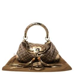 مملوكة مسبقًا Gucci Gold/Beige GG Crystal Canvas and Leather Medium Babouska Indy Hobo