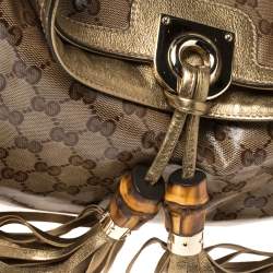 مملوكة مسبقًا Gucci Gold/Beige GG Crystal Canvas and Leather Medium Babouska Indy Hobo