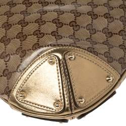 مملوكة مسبقًا Gucci Gold/Beige GG Crystal Canvas and Leather Medium Babouska Indy Hobo