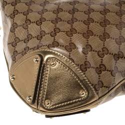 مملوكة مسبقًا Gucci Gold/Beige GG Crystal Canvas and Leather Medium Babouska Indy Hobo