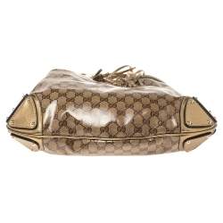 مملوكة مسبقًا Gucci Gold/Beige GG Crystal Canvas and Leather Medium Babouska Indy Hobo