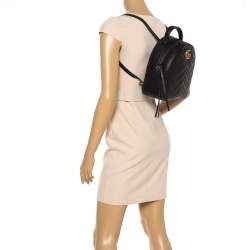 Pre Owned Gucci Black Matelasse Leather GG Marmont Backpack
