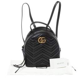 Pre Owned Gucci Black Matelasse Leather GG Marmont Backpack