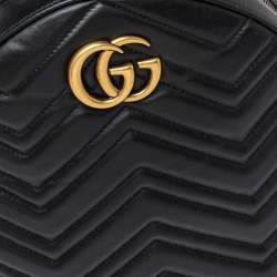 Pre Owned Gucci Black Matelasse Leather GG Marmont Backpack