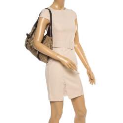 Pre Owned حقيبة هوبو غوتشى أنيفيرسارى 85 th جلد وكانفاس جى جى بنيه / بيج 