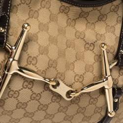 Pre Owned حقيبة هوبو غوتشى أنيفيرسارى 85 th جلد وكانفاس جى جى بنيه / بيج 