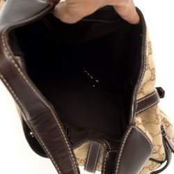 Pre Owned حقيبة هوبو غوتشى أنيفيرسارى 85 th جلد وكانفاس جى جى بنيه / بيج 