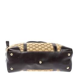 Pre Owned حقيبة يد غوتشى لوفلى هارت صغيرة جلد وكانفاس جى جى بنيه / بيج