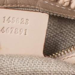 Pre Owned Gucci White Floral Print Canvas and Leather Small Horsebit Hobo    